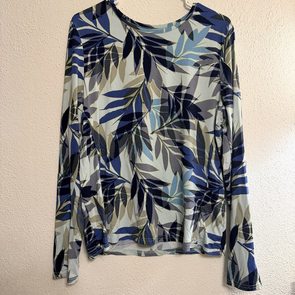 Hang Ten Rash Guard Swim Shirt Womens 2XL XXL UPF 50+ Long Sleeve Tropical Leaf